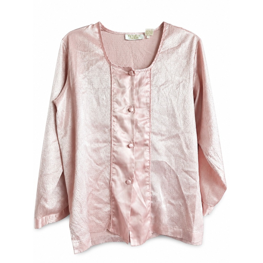 Vintage Victoria's Secret Pink Crinkle Satin Blouse Top Women's Size S Korea Y2K